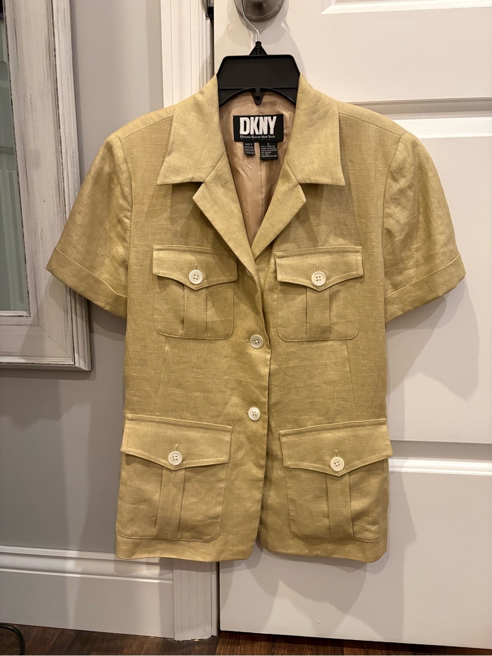 DKNY Short-Sleeve Utility Blazer in pale golden yellow